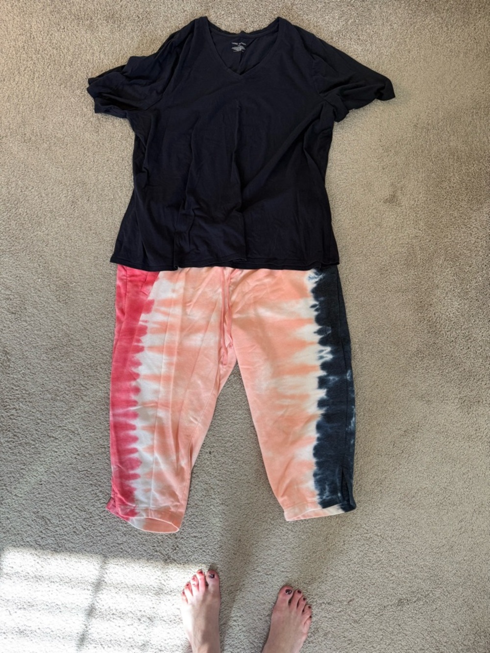 Lane Bryant Coral, Pink & Black Tie-Dye Capri Joggers